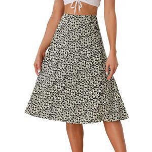 Floral Print A-Line Midi Chiffon Skirt Apricot Black